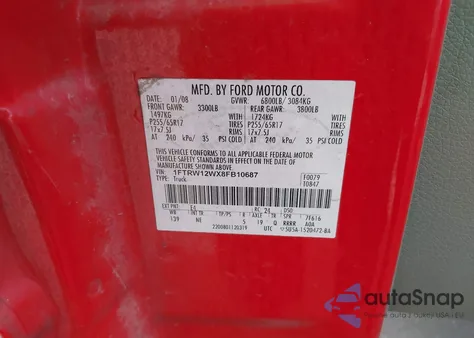 2008 Ford F-150 60Th Anniversary/Fx2/Xl/Xlt from USA, damaged, VIN 1FTRW12WX8FB10687